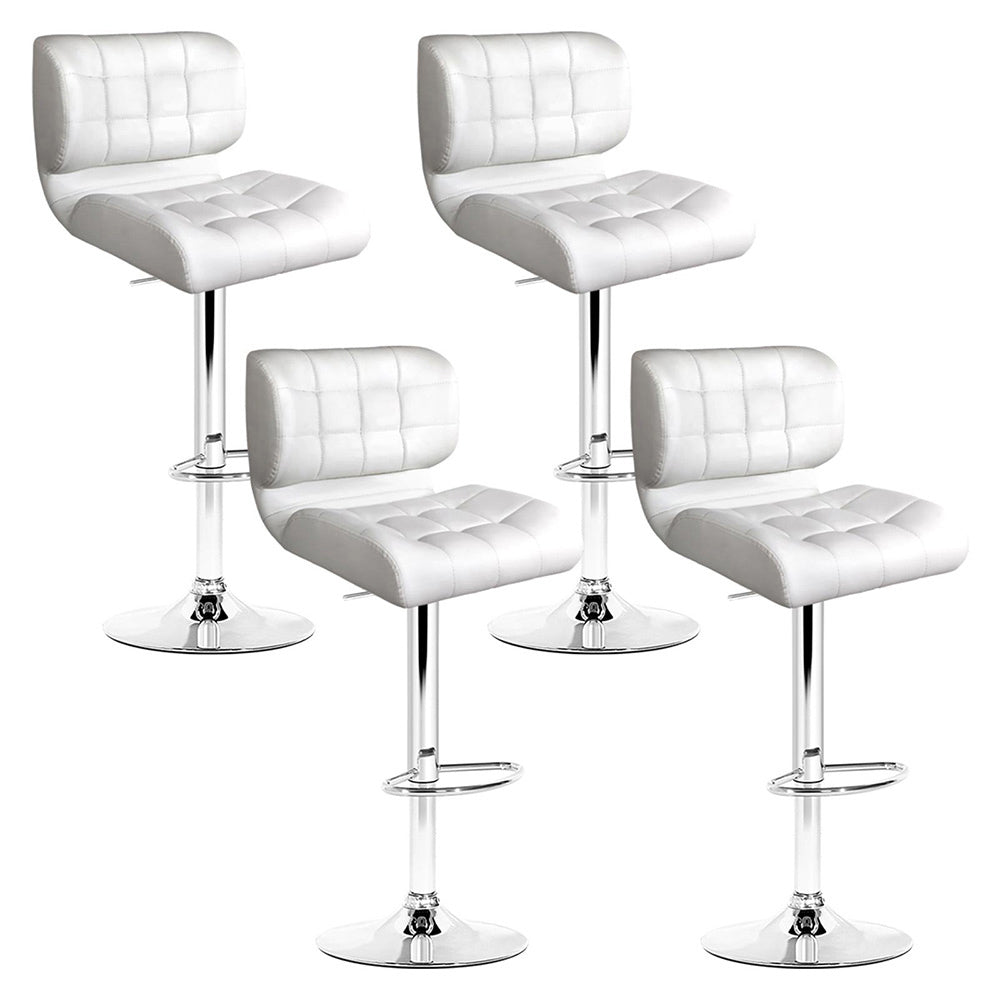 Set of 4 PU Leather Gas Lift Bar Stools - White and Chrome