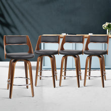 Load image into Gallery viewer, Set of 4 Wooden PU Leather Bar Stools - Black and Wood
