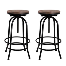 Load image into Gallery viewer, Set of 2 Industrial Round Seat Wood Metal Bar Stool- Black and Brown
