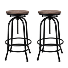 Load image into Gallery viewer, Set of 2 Industrial Round Seat Wood Metal Bar Stool- Black and Brown
