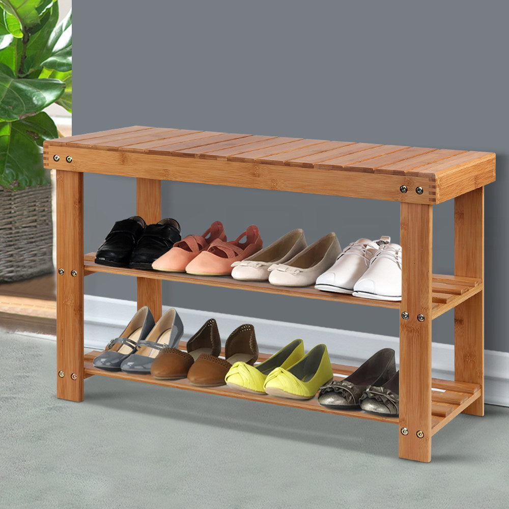 Bamboo Shoe Rack With Wooden Seat