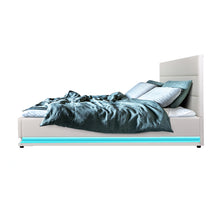 Load image into Gallery viewer, Lumi LEDPU Leather Gas Lift with Storage White Double  Bed Frame
