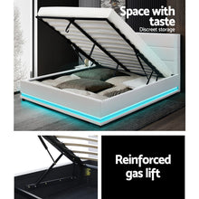 Load image into Gallery viewer, Lumi LEDPU Leather Gas Lift with Storage White Double  Bed Frame
