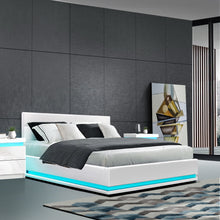 Load image into Gallery viewer, Lumi LEDPU Leather Gas Lift with Storage White Double  Bed Frame
