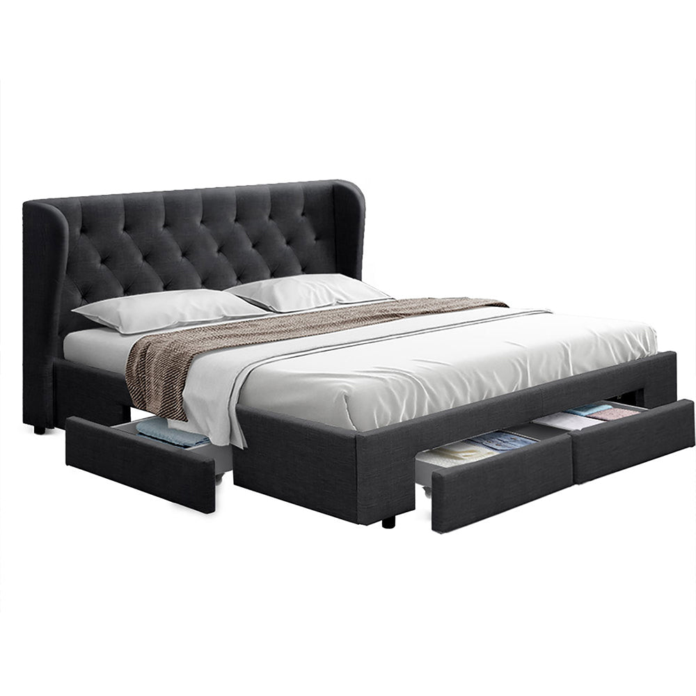 Fabric Charcoal Queen with Storage Bed Frame