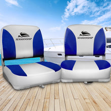 Load image into Gallery viewer, Set of 2 Folding Swivel Boat Seats - Grey &amp; Blue
