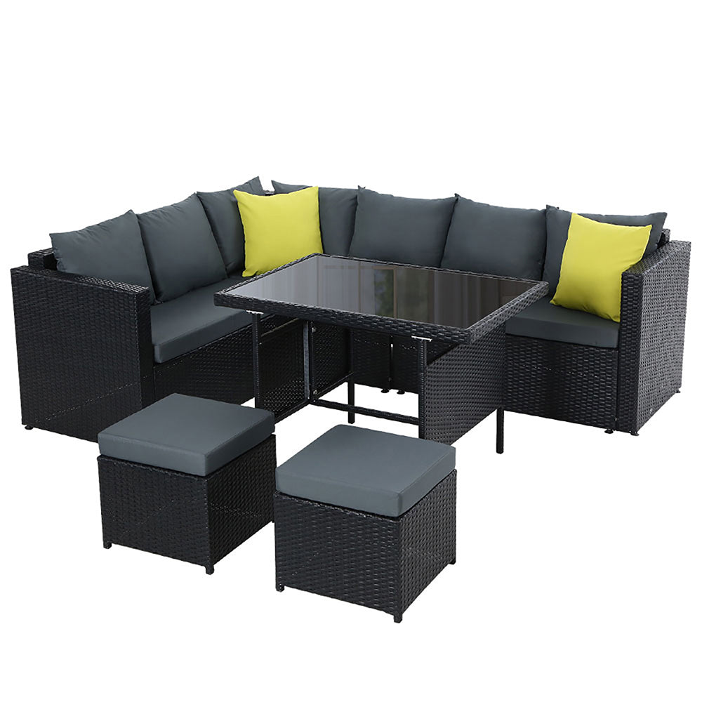 6PC Outdoor Wicker Table Chairs Lounge Set - Black