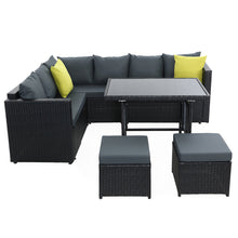 Load image into Gallery viewer, 6PC Outdoor Wicker Table Chairs Lounge Set - Black
