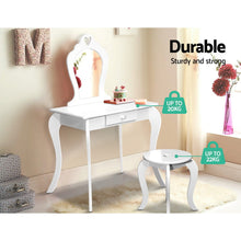 Load image into Gallery viewer, Children Vanity Dressing Table Stool Set with Mirror Drawer -  White
