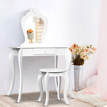 Load image into Gallery viewer, Children Vanity Dressing Table Stool Set with Mirror Drawer -  White
