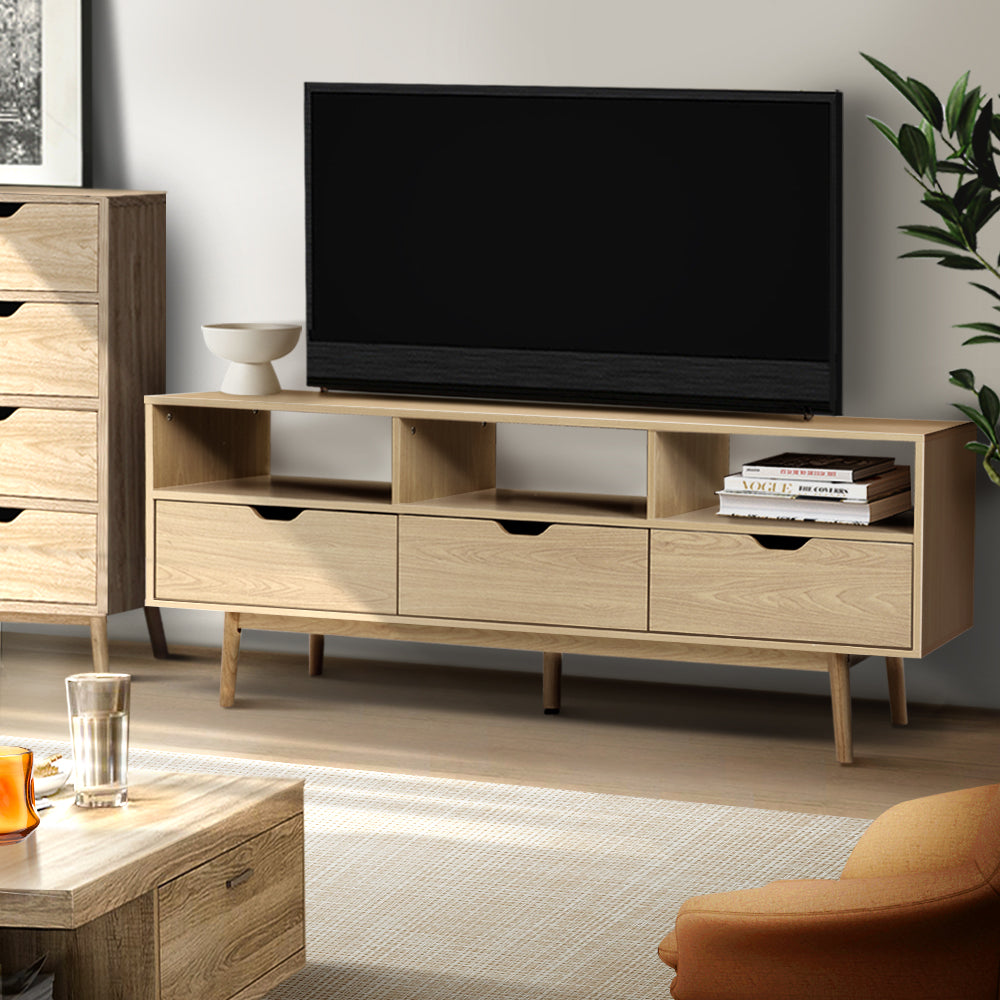 160cm Wooden Scandinavian Entertainment Unit - Natural