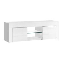 Load image into Gallery viewer, 130cm High Gloss Tempered Glass Shelf White TV Stand Entertainment Unit
