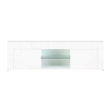 Load image into Gallery viewer, 130cm High Gloss Tempered Glass Shelf White TV Stand Entertainment Unit
