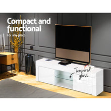 Load image into Gallery viewer, 130cm High Gloss Tempered Glass Shelf White TV Stand Entertainment Unit
