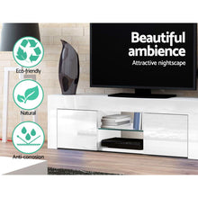 Load image into Gallery viewer, 130cm High Gloss Tempered Glass Shelf White TV Stand Entertainment Unit
