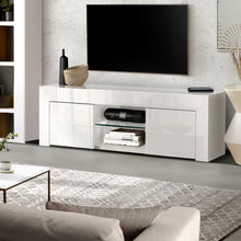 Load image into Gallery viewer, 130cm High Gloss Tempered Glass Shelf White TV Stand Entertainment Unit
