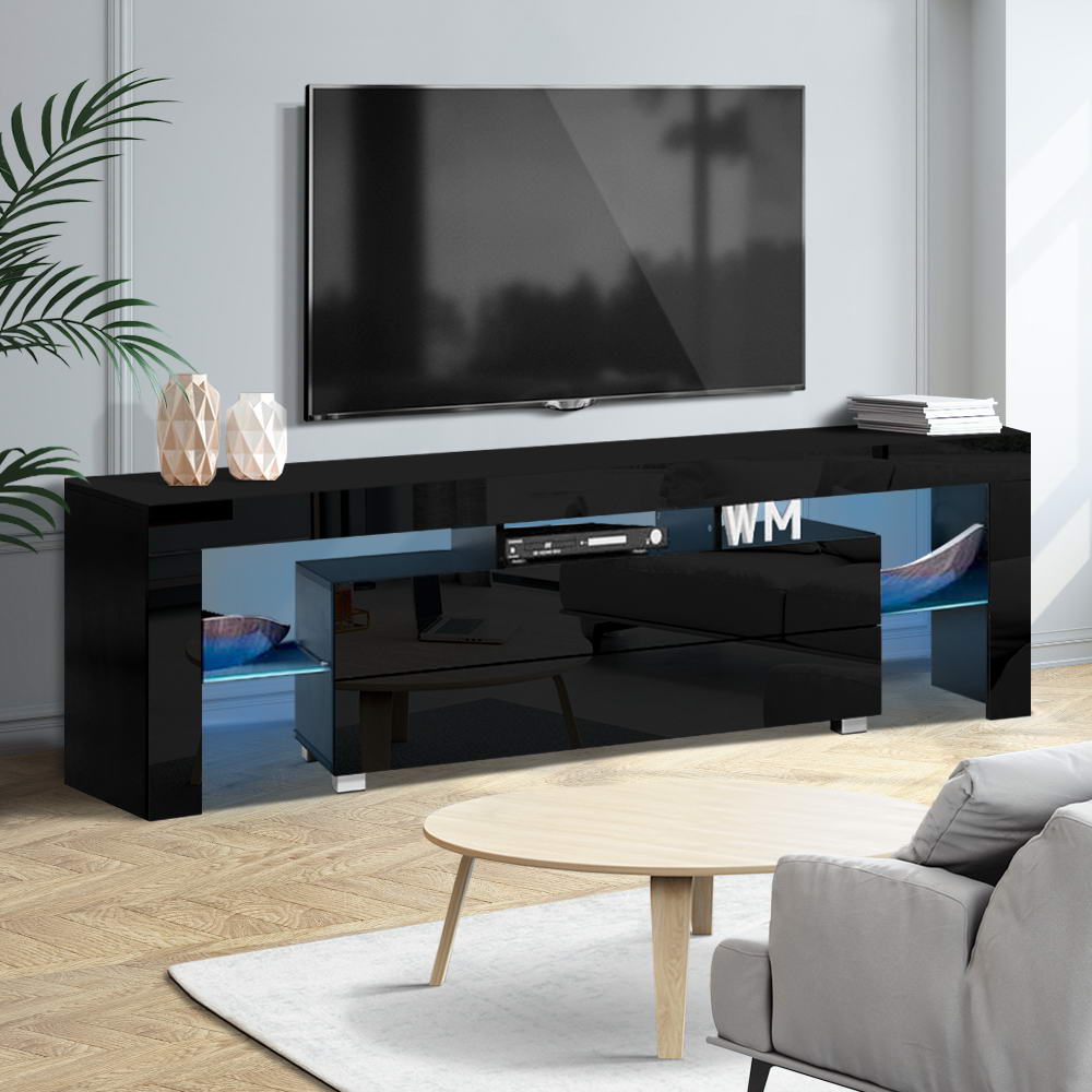 160cm RGB LED Gloss Stylish TV Cabinet Entertainment Unit - Black