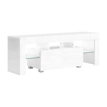 Load image into Gallery viewer, 130cm RGB LED White Gloss with Tempered Glass Shelf TV Cabinet Entertainment Unit
