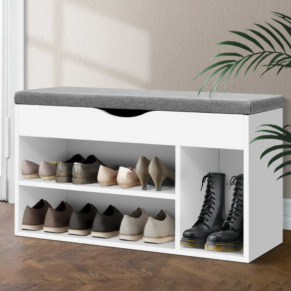 9 pairs Shoe Storage Bench - White Grey