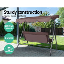 Load image into Gallery viewer, 3 Seater Garden Backyard Canopy Swing Chair - Dark Brown
