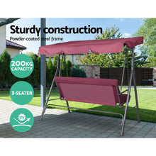 Load image into Gallery viewer, 3 Seater Garden Backyard Canopy Swing Chair - Wine red
