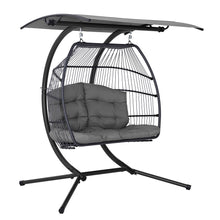 Load image into Gallery viewer, Exotic Wicker Rattan Egg Hanging Pod Swing Chair with Stand - Grey
