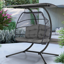 Load image into Gallery viewer, Exotic Wicker Rattan Egg Hanging Pod Swing Chair with Stand - Grey
