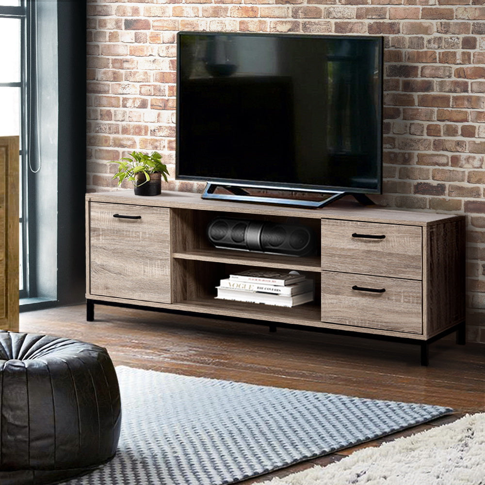 132cm Oak Industrial Wooden Metal Frame TV Cabinet Entertainment Unit