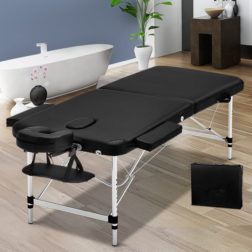 Zenses 2 Fold Portable 55cm Wide Aluminium Massage Table - Black