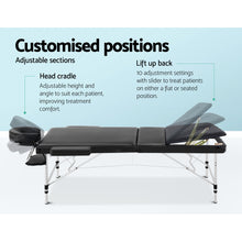 Load image into Gallery viewer, Zenses Portable 70cm wide 3 Fold Portable Aluminium Massage Table - Black
