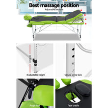 Load image into Gallery viewer, Zenses 3 Fold Portable 75 cm Aluminium Massage Table - Green &amp; Black
