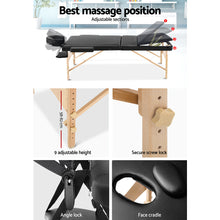 Load image into Gallery viewer, Zenses 75cm Wide Portable Wooden 3 Fold Massage Table - Black
