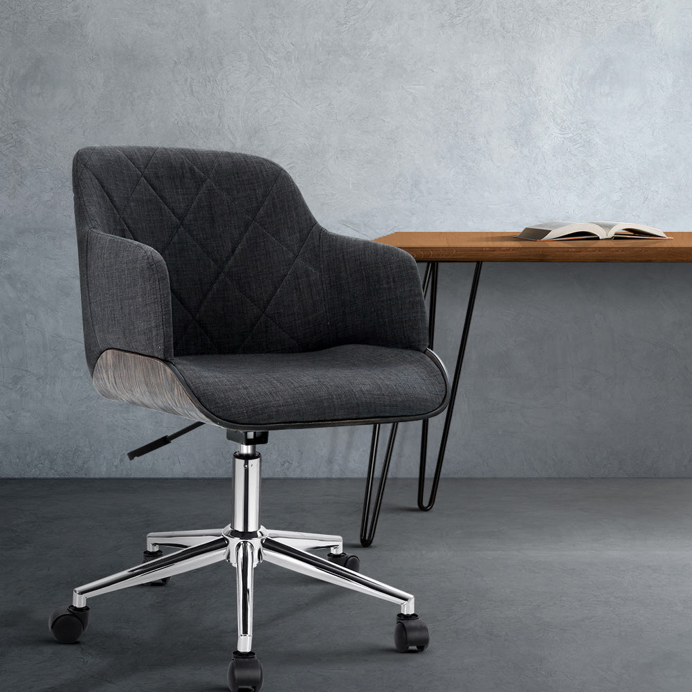 Wooden Office Computer Chair - Executive Fabric Grey