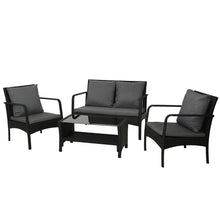 Load image into Gallery viewer, 4 pcs Outdoor Rattan Patio Lounge Set - Black
