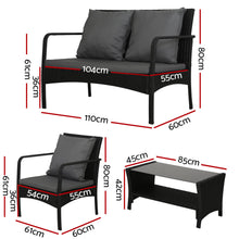 Load image into Gallery viewer, 4 pcs Outdoor Rattan Patio Lounge Set - Black
