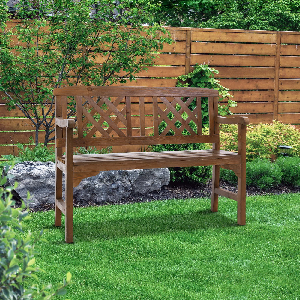 Sturdy Wooden 2 Seater Garden Bench - Natural