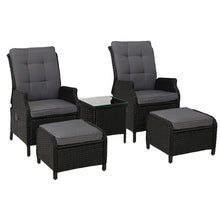 Load image into Gallery viewer, 4PC Outdoor Wicker Recliner Chairs Table Sun lounge Set - Black
