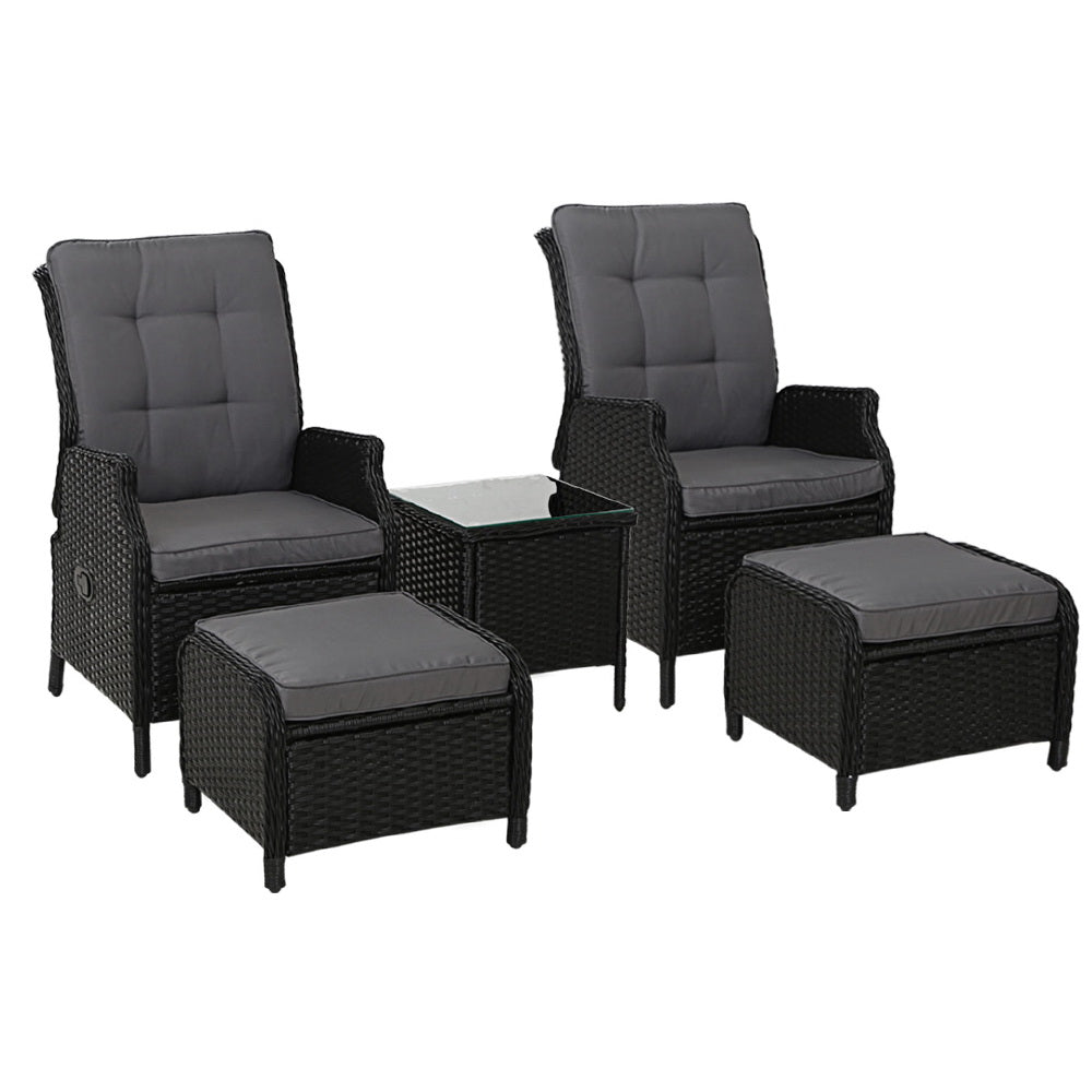 4PC Outdoor Wicker Recliner Chairs Table Sun lounge Set - Black