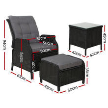 Load image into Gallery viewer, 4PC Outdoor Wicker Recliner Chairs Table Sun lounge Set - Black
