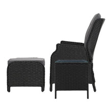 Load image into Gallery viewer, 4PC Outdoor Wicker Recliner Chairs Table Sun lounge Set - Black
