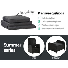 Load image into Gallery viewer, 4PC Outdoor Wicker Recliner Chairs Table Sun lounge Set - Black
