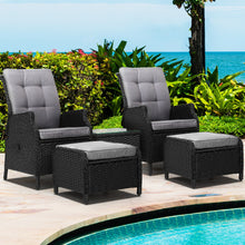 Load image into Gallery viewer, 4PC Outdoor Wicker Recliner Chairs Table Sun lounge Set - Black
