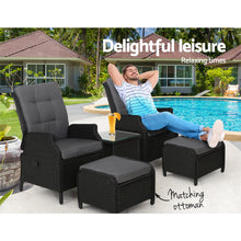 Load image into Gallery viewer, 4PC Outdoor Wicker Recliner Chairs Table Sun lounge Set - Black
