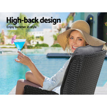 Load image into Gallery viewer, 4PC Outdoor Wicker Recliner Chairs Table Sun lounge Set - Black
