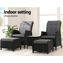 Load image into Gallery viewer, 4PC Outdoor Wicker Recliner Chairs Table Sun lounge Set - Black
