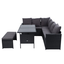 Load image into Gallery viewer, 8PC Outdoor Wicker Table Chairs Lounge Set - Black
