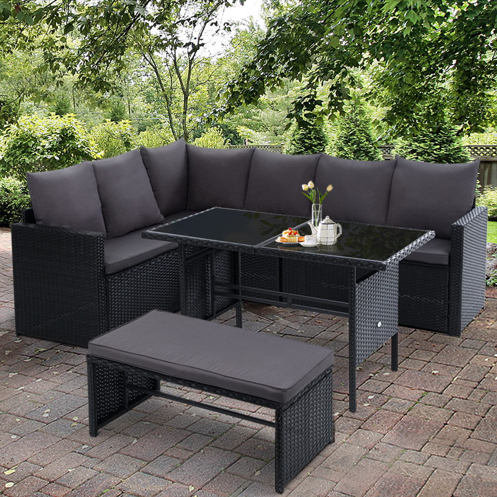 8PC Outdoor Wicker Table Chairs Lounge Set - Black