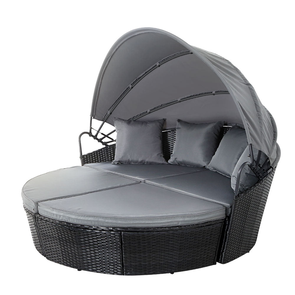 large Outdoor Wicker Rattan Set Day Bed - Black