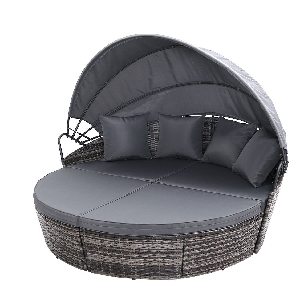 Large Outdoor Wicker Rattan Set Day Bed - Grey