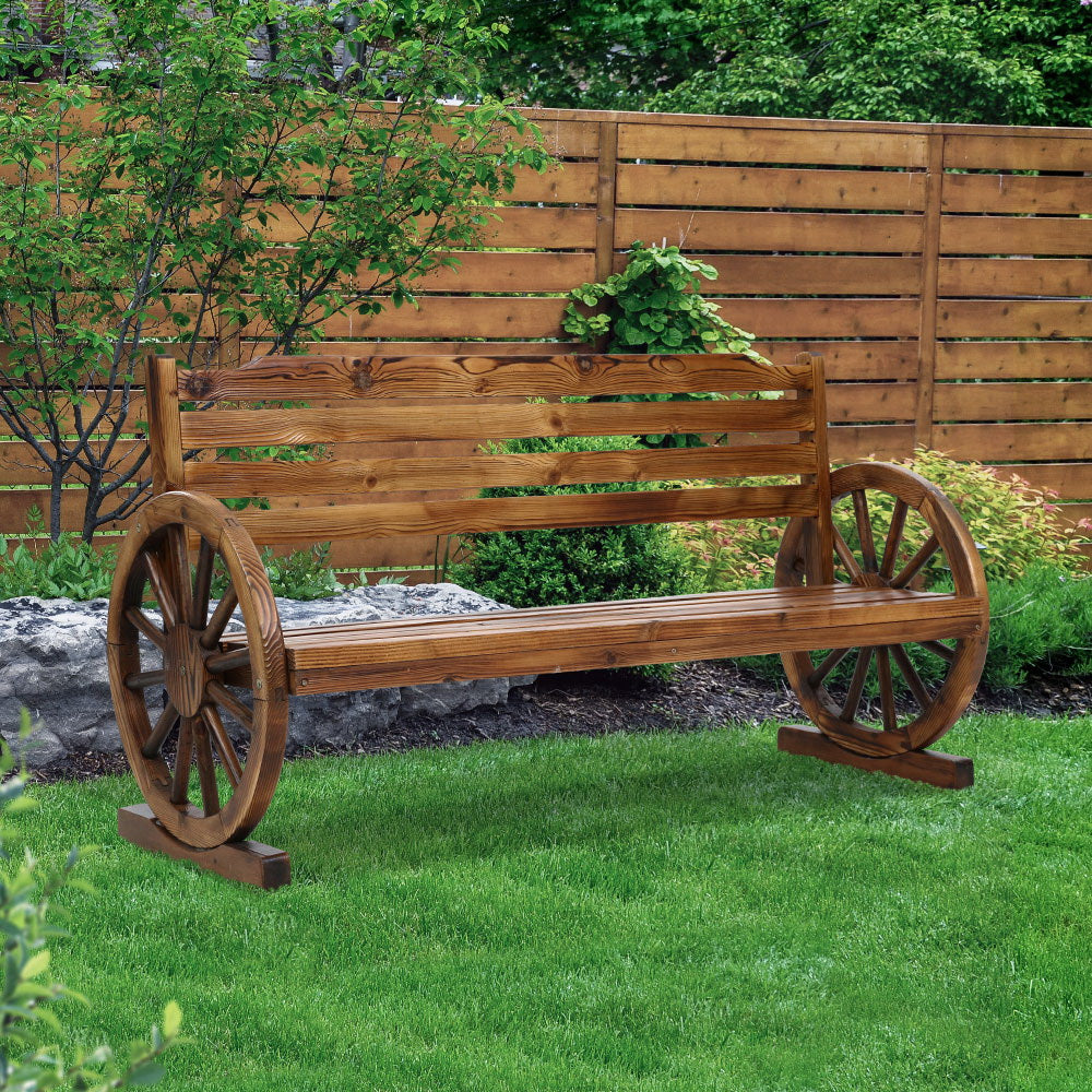 Rustic looks Wooden Wagon Chair 3 Seat Garden Bench